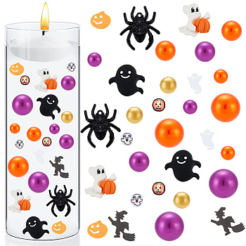 DIY Halloween Vase Fillers for Centerpiece Floating Pearls Candles, Including ABS Plastic Imitation Pearl Beads, Spider Alloy Pendents, Ghost Resin & Polymer Clay Cabochons, Mixed Color