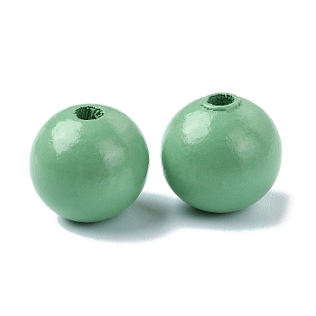 Wood Large Hole European Beads, Round, Medium Aquamarine, 19~20x18mm, Hole: 4.2mm