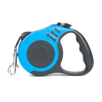 16.5FT(5M) Strong Nylon Retractable Dog Leash, with Plastic Anti-Slip Handle and Alloy Clasps, for Small Medium Dogs, Deep Sky Blue, 155x104x34mm