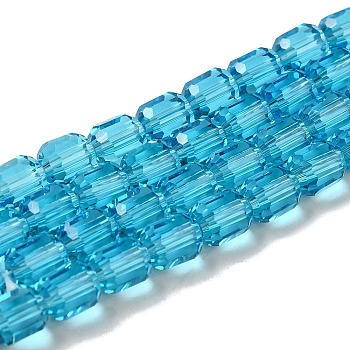 Glass Beads Strands, Faceted Barrel, Deep Sky Blue, 7x6mm, Hole: 1mm, about 78~79pcs/strand, 21.26~21.46 inch(54~54.5cm)