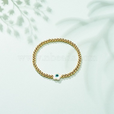 Brass Round & Shell Flower Beaded Stretch Bracelet for Women(BJEW-JB08604)-2