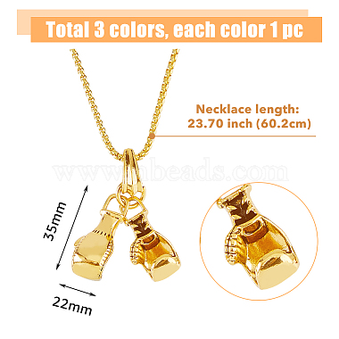 3Pcs 3 Colors Titanium Steel Boxing Glove Pendant Necklaces Set with Box Chains for Men(NJEW-FI0001-25)-2