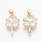 Brass Cubic Zirconia Pendants, Nickel Free, Real 18K Gold Plated, Clover, 22x14x4.5mm, Hole: 3.5x4.5mm(KK-R015-112G)