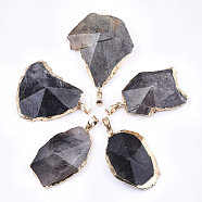 Electroplate Natural Tourmalinated Quartz/Black Rutilated Quartz Pendants, with Brass & Iron Findings, Faceted, Nugget, Golden, 30~76x20~45x10~15mm, Hole: 4.5x8mm(G-T112-13A)