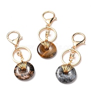 Natural Gemstone Keychain, with Golden Plated Alloy Lobster Claw Clasps and Iron Split Key Rings, Donut/Pi Disc, 9.6~9.65cm(KEYC-JKC00234)