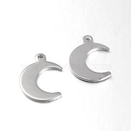 Moon 304 Stainless Steel Pendants, Stainless Steel Color, 16x11x1mm, Hole: 1mm(STAS-N059-16)