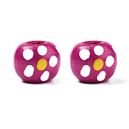 Spray Painted Natural Wood Beads, Round with Polka Dot, Medium Violet Red, 9~10.5x8~9mm, Hole: 2.5~3.5mm, about 3700pcs/1000g(WOOD-N012-003-07)