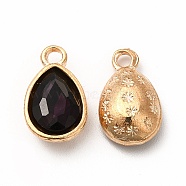 Faceted Glass Rhinestone Pendants, with Golden Tone Zinc Alloy Findings, Teardrop Charms, Indigo, 15x9x5mm, Hole: 2mm(GLAA-I051-A03)