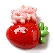Animal Pig Theme Opaque Resin Decoden Cabochons, Strawberry, 25.5x25x11mm(CRES-B020-01E)