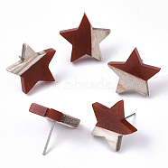 Resin & Wood Stud Earrings, with 304 Stainless Steel Pin, Star, Coconut Brown, 17x18mm, Pin: 0.7mm(EJEW-N017-001A-C04)