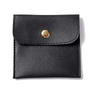 PU Imitation Leather Jewelry Storage Bags, with Golden Tone Snap Buttons, Square, Black, 7.9x8x0.75cm(ABAG-P006-01A-10)