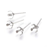 304 Stainless Steel Stud Earring Findings, Prong Earring Settings, Stainless Steel Color, 15x6.5mm, Inner Diameter: 6mm, Pin: 0.7mm(X-STAS-L219-03B-P)