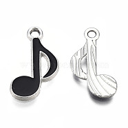 Alloy Pendants, with Enamel, Musical Note, Platinum, Black, 20x12x2mm, Hole: 1.8mm(ENAM-S119-057A-P)