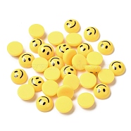 Opaque Resin Cabochons, Half Round with Smile Face, Yellow, 10x4.5mm(CRES-P024-01)