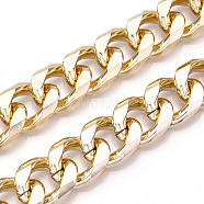 Aluminum Curb Chains, Diamond Cut Cuban Link Chains, Unwelded, Light Gold, 23.5x18x5mm(CHA-N003-12KCG)