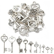 20Pcs 10 Style Tibetan Style Alloy Pendants, Skeleton Key Pendants, Antique Silver, 15.5~50x7~19x1~5mm, Hole: 1~4mm, 2pcs/style(TIBE-YW0001-34)