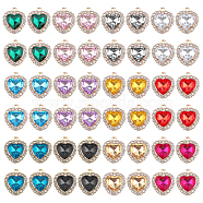 Nbeads 48Pcs 12 Color Alloy Rhinestone Charms, Heart, Light Gold, Mixed Color, 18x16x5mm, Hole: 1.4mm, 4pcs/color(ALRI-NB0001-17)