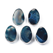 Natural Agate Slide Charms, with Brass Edge, Dyed, Oval, Platinum, 32~33.5x21~22x10~12mm, Hole: 6x2.5mm(G-S359-382)