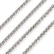 304 Stainless Steel Wheat Chains, with Spool, Stainless Steel Color, 4.8x3x0.8mm, about 82.02 Feet(25m)/roll(STAS-O076-07)