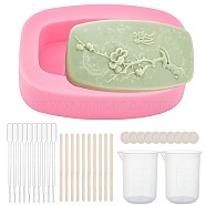 DIY Plum Blossom Branch Silicone Fondant Molds Kits, with Birch Wooden Craft Ice Cream Sticks and Plastic Transfer Pipettes, Latex Finger Cots, Plastic Measuring Cup, Hot Pink, 105x75x37mm, 1pc(DIY-OC0002-90)