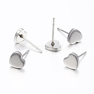 304 Stainless Steel Ear Studs, Hypoallergenic Earrings, Stud Earrings, Heart, Stainless Steel Color, 6x6.5x1.2mm, Pin:0.8mm(STAS-I071-17P)