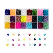 Perles de verre transparentes 24 couleurs, pour la fabrication de bijoux en perles, mat, ronde, couleur mixte, 6mm, Trou: 1.3~1.6mm, à propos 70pcs / couleur, 24 couleurs, 1680 pcs / boîte(FGLA-JP0001-03-6mm)