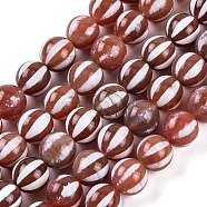 Tibetan Style dZi Beads Strands, Etched Line Natural Agate Beads, Dyed & Heated, Round with Striped Pattern, FireBrick, 10~10.5mm, Hole: 1~1.2mm, about 38pcs/strand, 14.76 inch(37.5cm)(G-C133-A05-03)