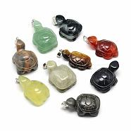 Natural & Synthetic Mixed Stone Pendants, with Brass Findings, Tortoise, Platinum, 25~28x13~18x6~12mm, Hole: 3x5mm(G-Q948-06)