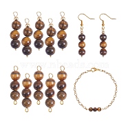 10Pcs Triple Natural Tiger Eye Round Beaded Connector Charms, with Golden 304 Stainless Steel Ball Head Pins & Iron Eye Pin & Brass Beads, 30.2~30.3x8mm, Hole: 2mm(PALLOY-SW00003-06)