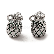 Brass Enamel Charms, Pineapple Charms, Real Platinum Plated, 11.5x7.5x7mm, Hole: 1.2mm(KK-G481-02P)