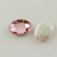 Glass Pointed Back Rhinestone, Back Plated, Faceted, Oval, Flamingo, 13x18x5mm(RGLA-Q012-1)
