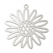 201 Stainless Steel Pendants, Etched Metal Embellishments, Flower Charm, Stainless Steel Color, 33x30.5x0.2mm, Hole: 1.6mm(STAS-D023-01P)