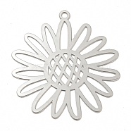 Non-Tarnish 201 Stainless Steel Pendants, Etched Metal Embellishments, Flower Charm, Stainless Steel Color, 33x30.5x0.2mm, Hole: 1.6mm(STAS-D023-01P)