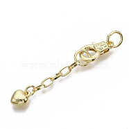 Brass Chain Extender, with Brass Lobster Claw Clasps,  Heart, Real 18K Gold Plated, 64mm, Clasp: 17x10x4mm, Extend Chain: 38mm, Jump Ring: 8x1mm, Inner Diameter: 6mm(KK-N227-13A)