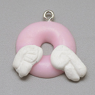 Handmade Polymer Clay Pendants, Donut, Pink, 22~25x23~30x6~7mm, Hole: 2mm(X-CLAY-Q240-021B)
