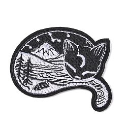 Computerized Embroidery Cloth Iron on/Sew on Patches, Costume Accessories, Cat, Black, 6.5x8cm(DIY-F034-D07)