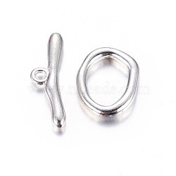 Alloy Toggle Clasps, Cadmium Free & Nickel Free & Lead Free, Silver Color Plated, Size: Oval: about 16mm wide, 21mm long, 3mm thick, Bar: about 9mm wide, 29mm long, hole: 2mm(PALLOY-G014-S)
