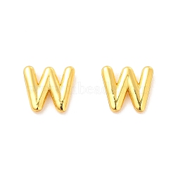 Brass Hollow Out Initial Letter Stud Earrings for Women, Real 18K Gold Plated, Lead Free & Cadmium Free, Letter.W, 7x8x1.5mm, Pin: 0.8mm(EJEW-A044-01G-W)