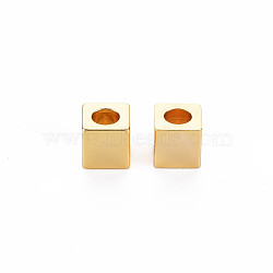Rack Plating Brass Beads, Nickel Free, Cube, Real 18K Gold Plated, 5x5x5mm, Hole: 3mm(KK-S360-158)