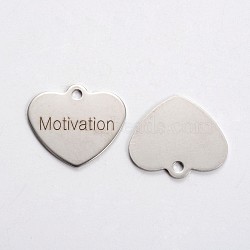 Non-Tarnish Stainless Steel Heart Pendants, with Word Motivation, Cadmium Free & Nickel Free & Lead Free, Stainless Steel Color, 21x24x1mm, Hole: 2mm(STAS-L165-C20)