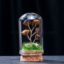 Natural Tiger Eye Display Decorations, Miniature Plants, with Glass Cloche Bell Jar Terrarium and Cork Base, Tree, 30x57mm(G-PW0004-25E)