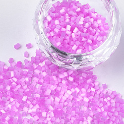 Glass Bugle Beads, Round Hole, Imitation Cat Eye, Orchid, 2~2.5x1.5~2mm, Hole: 0.8mm, about 30000pcs/bag(SEED-S023-15C-12)