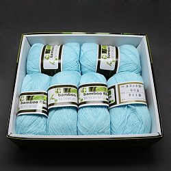 Soft Baby Yarns, with Bamboo Fibre and Silk, Light Sky Blue, 1mm, about 50g/roll, 6rolls/box(YCOR-R024-ZM003)