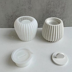 DIY Striped Round Candle Cup with Lid Silicone Molds, for Resin, Gesso, Cement Craft Making, White, 10.6x10cm(DIY-G094-06B)