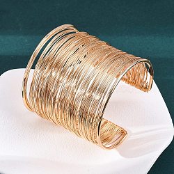 Iron Cuff Bangles, Multi-strands Bangles for Women, Light Gold, 2-1/4 inch(5.65cm), Inner Diameter: 2-1/8 inch(5.5cm)(BJEW-G741-05KCG)