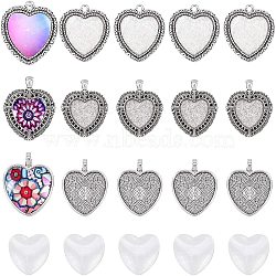 DIY Valentine's Day Theme Pendant Making Kits, with Transparent Glass Heart Cabochons and Alloy Pendant Cabochon Settings, Antique Silver, Glass Heart Cabochons: 25x25x6~6.5mm, 15pcs/set(DIY-NB0003-95AS)