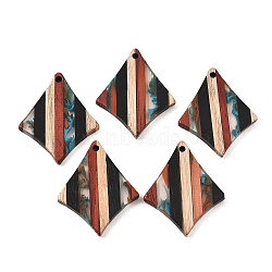 Transparent Resin & Walnut Wood Pendants, Rhombus Charms, Colorful, 32.5x26.5x3mm, Hole: 2mm(RESI-E050-05)