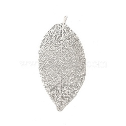 Rack Plating Brass Filigree Big Pendants, Long-Lasting Plated, Leaf Charms, Platinum, 64x30.5x0.3mm, Hole: 1mm(KKC-K001-03P)