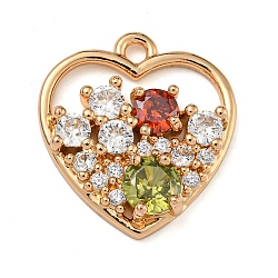 Brass Micro Pave Clear Cubic Zirconia Pendants, Real 18K Gold Plated, Heart, 18x17x4mm, Hole: 1.6mm(ZIRC-U003-01G-02)