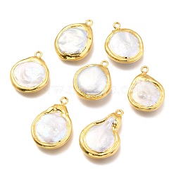 Natural Cultured Freshwater Pearl Pendants, with Brass Edge, Teardrop, Gold, 25~31x18~21.5x5~8mm, Hole: 1.8~2mm(KK-G398-01G)